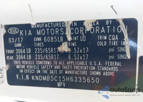 2017 Kia Sedona Lx из США, поврежденный, VIN KNDMB5C15H6335650